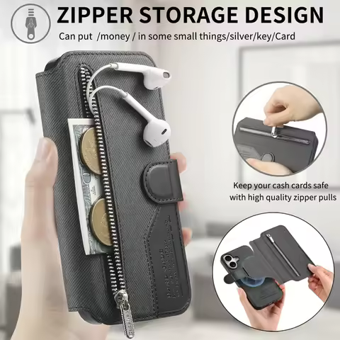 Zipper Leather Wallet Case For Motorola Moto G56 G66Y G66J G15 G24 G54 Power G96 G05 G35 G75 G84 G64