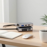 6-Port USB-C Dock: 3.0 Hub + SD/TF/CF Card Readers, Compact Docking Station