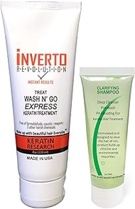 Complex Brazilian Keratin Hair Blowout Treatment Formaldehyde Free with Inverto 120ml with Clarifying Shampoo Straighten Repair and Smooth Hair by Keratin Research Keratina Brasilera