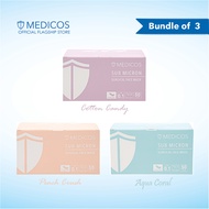 MEDICOS Ultra Soft 4 Ply Sub Micron Surgical Face Mask - Cotton Candy/Peach Crush/Aqua Coral (3 Boxes)