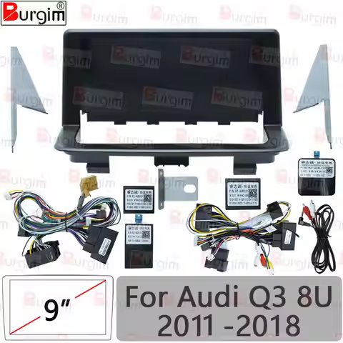 Burgim Car Android Radio Frame For Audi Q3 8U 2011-2018 9 inch 2DIN Fascia Stereo Panel 16PIN Harnes