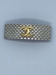 Chanel 古董髮夾vintage 98P銀色格紋金色Coco logo髮夾
