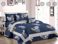 koyshops 237135 ผ้าคลุมที่นอน ผ้าคลุมเตียง 8 ฟุต (210*227) cm 3 ชิ้น สีน้ำเงินเทา ลวดลายใบใบมอนสเตอร่า สวยงาม วินเทจ