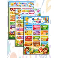 Months of the Year Chart A4 Laminated | English & Tagalog | Kids Educational Poster | Preschool Lear