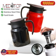 [Medotop] [ 1000ml ] Tea Pot Stainless Steel 316 Kettle / Cerek Air Teh Keluli / 1000ML不锈钢茶水分离保温咖啡壶(316)