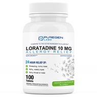Puregen Labs Allergy Relief, Loratadine 10mg, 100 Tablets – 24 Hour Non-Drowsy Antihistamine Allergy
