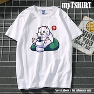 BAJU WANITA LAKI*t-shirt ootd kucing putih gemuk tshirt perempuan loose/kain cotton/tshirt women men