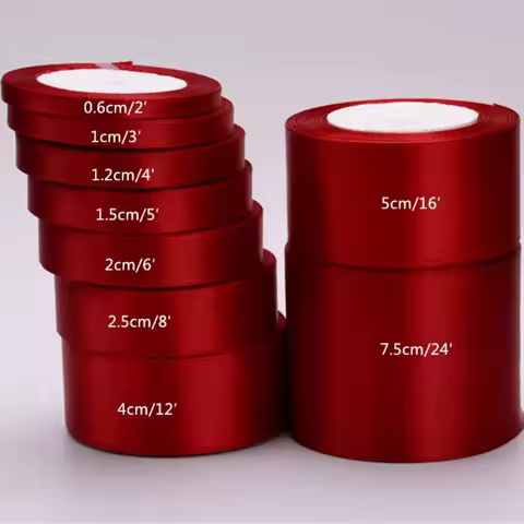 Burgundy Satin Ribbon 25Yards/Roll 6mm 10mm 12mm 15mm 20mm 25mm 40mm 50mm Bow Gift Packaging Decorat