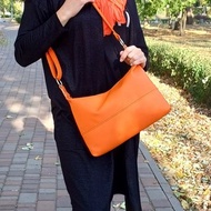 Orange Crossbody Bag, Faux Leather Shoulder Bag, Medium Handbag