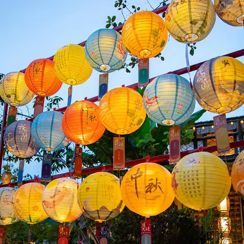 Mid-Autumn Festival Handheld Lantern Mid-Autumn Colorful Paper Lantern Chinese Festival Atmosphere D
