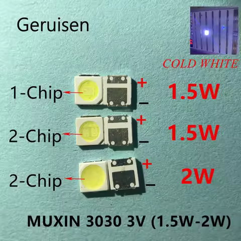 50-100pcs/ MUXIN high quality LED backlight 1.5W 2W 3030 3v cool white 80-90LM TV application
