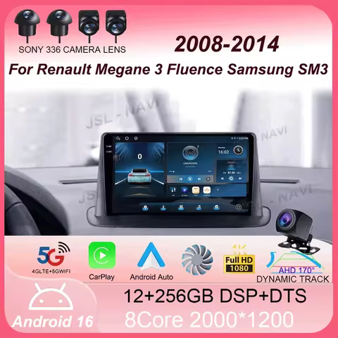 Car Radio Android 16 Carplay Auto Multimedia Player For Renault Megane 3 Fluence Samsung SM3 2008 - 