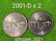 珍藏美國 2001羅德島州25美分 =1/4 錢幣紀念幣(共兩枚)