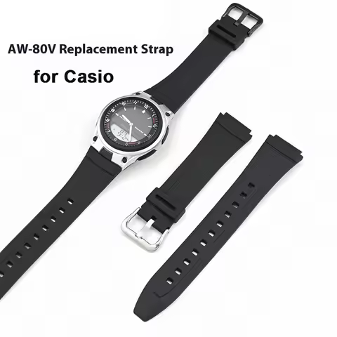 Watch Band for Casio AW-80 AW-82 Electronic Watch Rubber Resin Strap Black Convex Sport Waterproof B