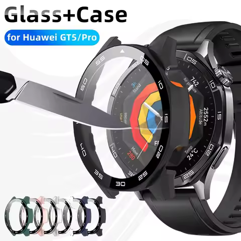 Case for Huawei Watch GT 5/GT5 Pro 46mm Tempered Glass Screen Protector&Hard PC Protective Bumper Hu