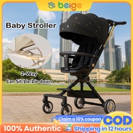 Beige Stroller Baby Two Way Foldable Travel 180° rotation Magic Stroller Can sit and lie down Portab