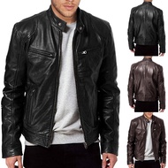 2023Men's Locomotive  Motorcycle Leather Jacket PU Leather Jacket Plus Size Mens Leather Coats Jaket kulit lelaki