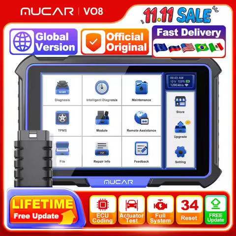 MUCAR VO8 Profession Auto OBD2 Scanner Full System 34 Reset ECU Coding Action Test Car Diagnostic To