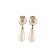 CHANEL 合金中古珍珠吊墜耳夾耳環