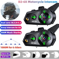 [Local Stock] Motorcycle Helmet D2-6X Intercom 1000M Distance Wireless Interphone for 6 Riders Team 