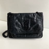 YSL niki baby｜so black鱷魚皮壓紋