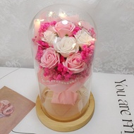 （早鳥價／團購優惠）❣️❣️❣️满天星干花玻璃罩玫瑰永生花客厅摆件❣️❣️❣️番梘花花束 番梘花香 皂花燈小夜燈玫瑰 花束花生日禮物情侶七夕求婚求愛💕 閨蜜畢業結婚禮物情人節禮物 母親節禮物畢業禮物畢