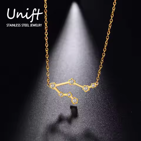Unift Clear Zircon Zodiac Constellation Women Necklaces Star Sign Pisces Aries Taurus Pendant Fashio