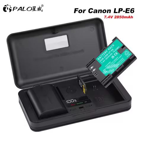 PALO 2850mAh LP-E6 LPE6 LP-E6N Battery+3 in 1 Multi-Function Charger for Canon EOS R R5 R6 5D Mark I