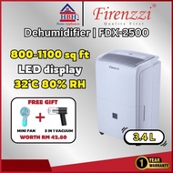 ( 2 Free Gift ) Firenzzi | FDX-2500 Dehumidifier | 32˚C 80%  | 3.4 L water tank volume | Time settin