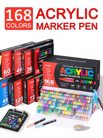 12/24/36/48/60/72/120/168 Colors Liquid Acrylic Marker Pens,Brush Soft Tip Juicy Ink Art Supplies Fo