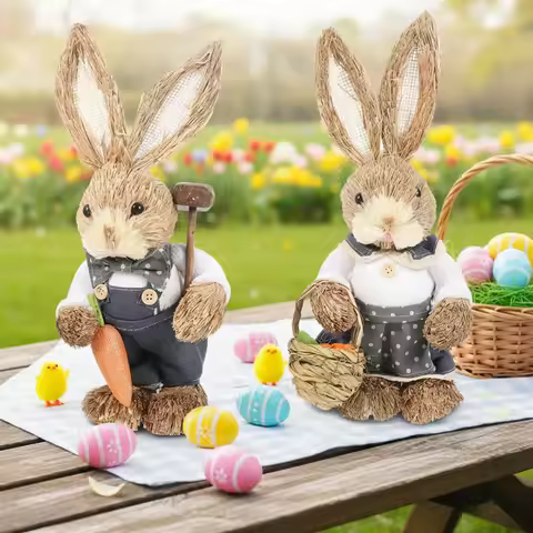 Home Store Easter Bunny Decor Realistic Handmade Ornament Country Retro Style Wedding Window Display