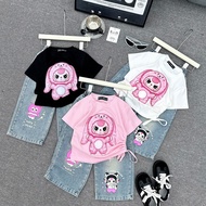V66- babythree cotton t-shirt Set with ribbed jeans for girls