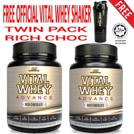 2 x Vital Whey Advance Halal 1kg, 24g Protein Isolate+Tribulus,Tongkat Ali, 0g Sugar+Shaker vs On Op