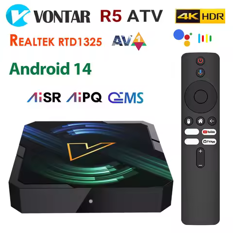 VONTAR R5 ATV TV Box Android14 Realtek1325 Support AI-PQ AI-SR HDR10+ Wifi6 4K HD 2.1b AV1 100M LAN 