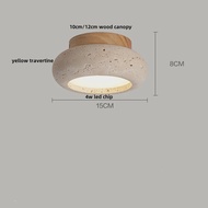 IWHD Wood Canopy LED Ceiling Light Fixture Nordic Modern Simple Ellipse Natural Yellow Travertine Ce