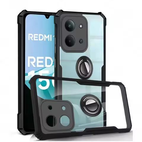 Acrylic Ring Stand Phone Case For Xiaomi Redmi 15C Transparent Shockproof Hard PC Back Cover Redmi15