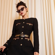 Korean Version Women's Clothing Celebrity Style All Hand-Contrasting Color Ribbon Black Gold Single-Breasted Narrow-Waisted Jumpsuit Ready Stock