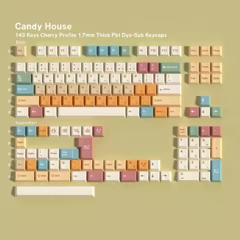 143keys PBT Candy House Heat Sublimation Keycaps Suitable for Mechanical Keyboard Spanish French Kor