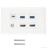 SUN HDTV Keystone Wall Plate Cat6 2xUSB3 0 1x Type C 1x CAT6 RJ45 Ethernet Type