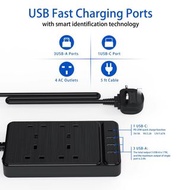 過載保護開關的電源板電源擴展最大 3250W 4 個交流電源插座、3 個 USB 連接埠和 1PD 充電 ynsitmckp  Power Strip with Over Load Protectio