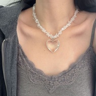 Trendy Transparent Gravel High-End Irregular Design Love Heart pp Clavicle Crystal Necklace Feel Cha
