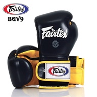Fairtex pro TRAINING Gloves BGV9 Mexican Style Genuine Leather Black-yellow  MMA K1 , นวมแฟร์แท็กซ์ BGV9 สีดำ เหลือง สไตล์เม็กซิกัน ทำจากหนังแท้