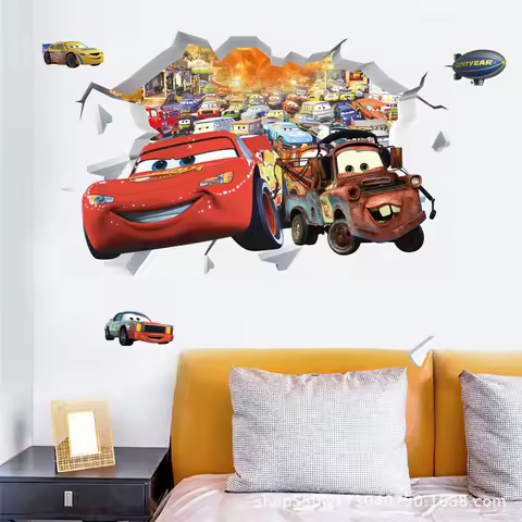 3D Cartoon Car Lighting McQueen Wall Stickers For Kids Room Home Bedroom PVC Decor Movie Mural Art D