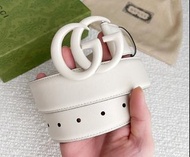Gucci 400593 白色牛皮白色雙G扣皮帶(面寬4.0CM)