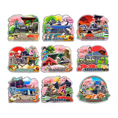Kumamoto Okayama Shizuoka Kagoshima Utsunomiya Matsuyama Oita Kanazawa Aomori Japan Fridge Magnet Tr