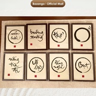 Bazango Ink Painting, Hand-painted Do Paper, Size 30 x 40 cm, Natural Wood Frame