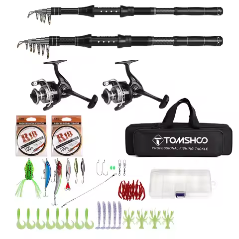 Telescopic Fishing Rod Combo 1.8M+2.4M Carbon Fiber Spinning Reel GH3000x2 100M Line Lures Set Bag F