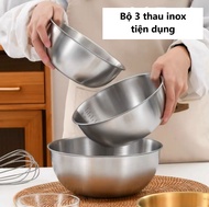 Bộ 3 bát âu trộn bột trộn salad inox 304 size lớn có vạch chia 17-19.5-24cm chống dính tô trộn bột t