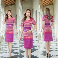 เดรสผ้าทอคอเหลี่ยม ชนเชิง อัดกาว สวยเด่นสุดๆ (S-2XL) KS422