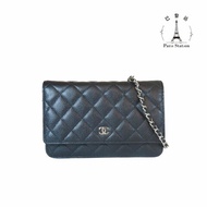 【巴黎站二手名牌專賣店】＊現貨＊CHANEL 香奈兒 真品＊黑色菱格紋荔枝皮革銀雙C鏈包 WOC斜背包